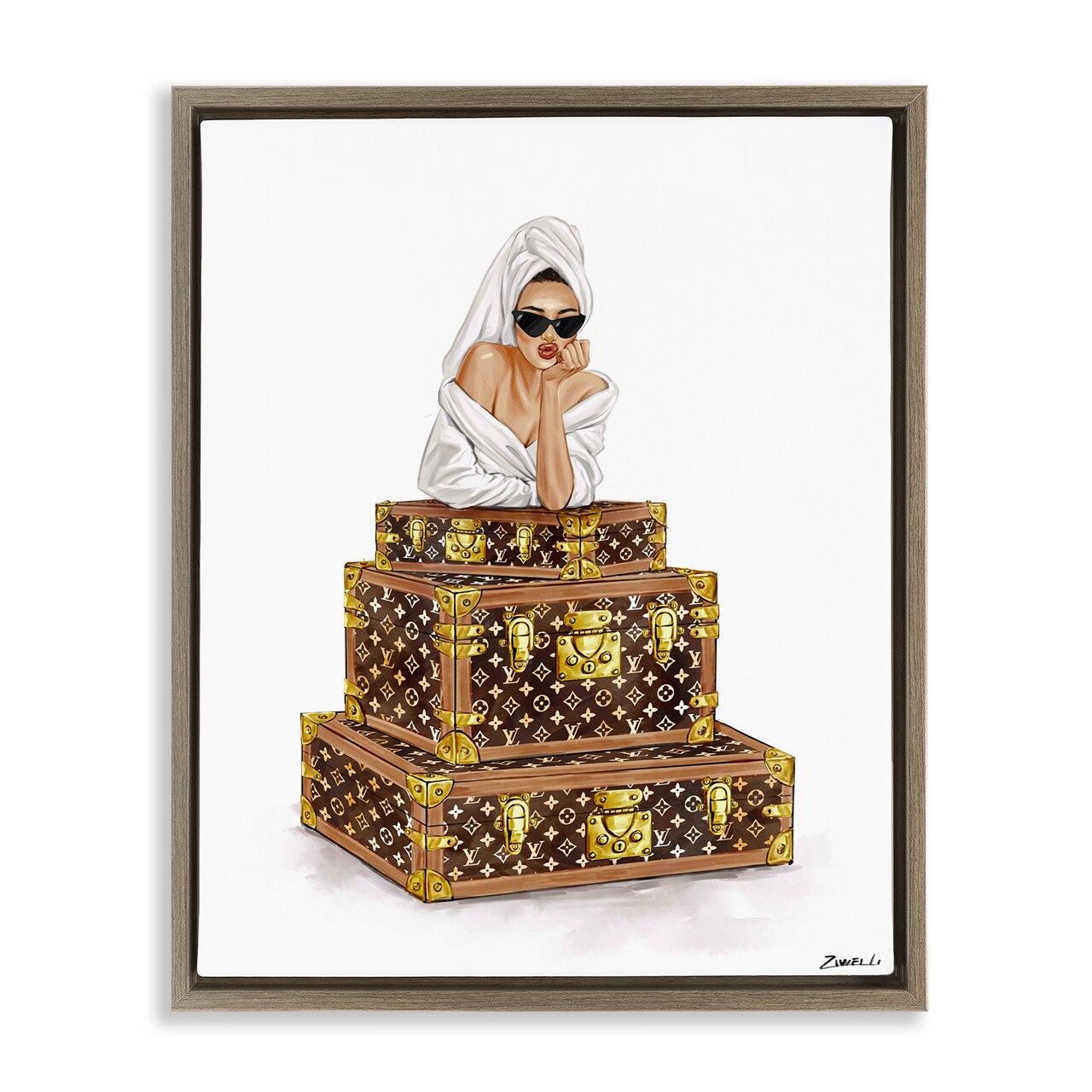 Stupell Industries Luxury Bathrobe Girl Floating Frame, design by Ziwei Li
